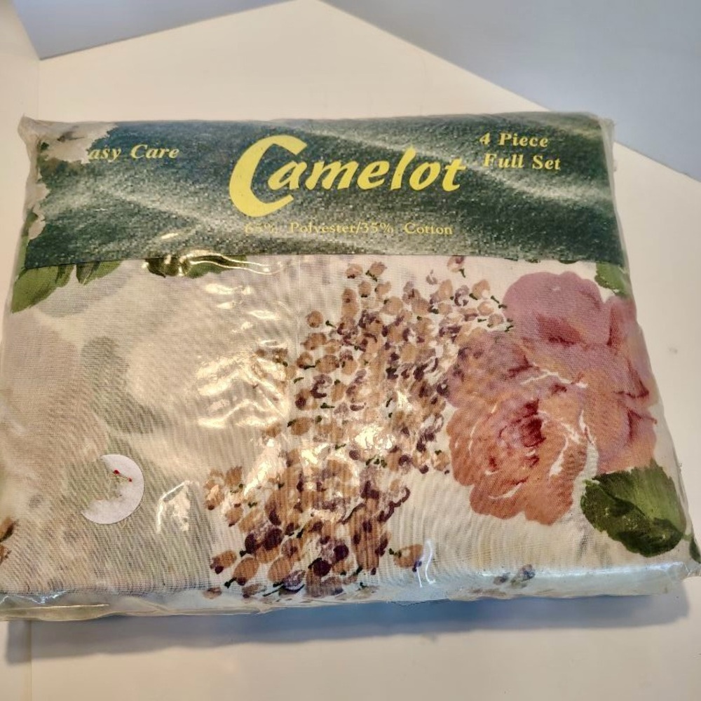 Vtg Camelot 4 Piece Muslin FULL SET AOP Floral Bed Sheets Romantic Cottagecore